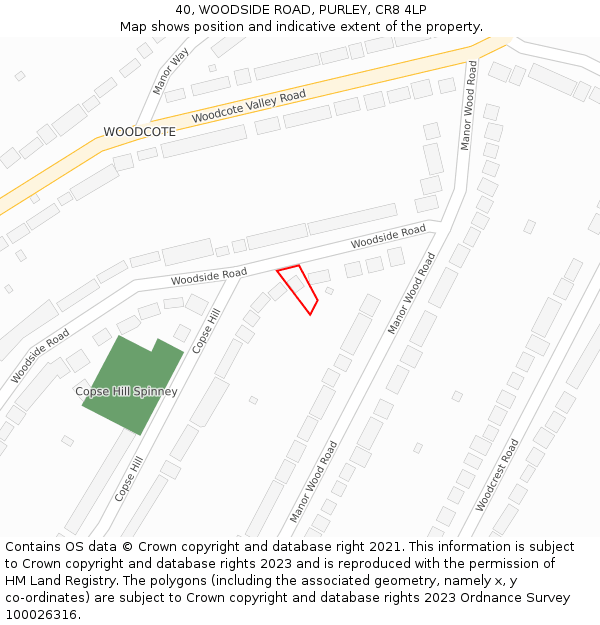 40, WOODSIDE ROAD, PURLEY, CR8 4LP: Location map and indicative extent of plot
