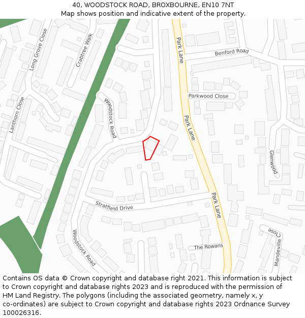 40, WOODSTOCK ROAD, BROXBOURNE, EN10 7NT: Location map and indicative extent of plot