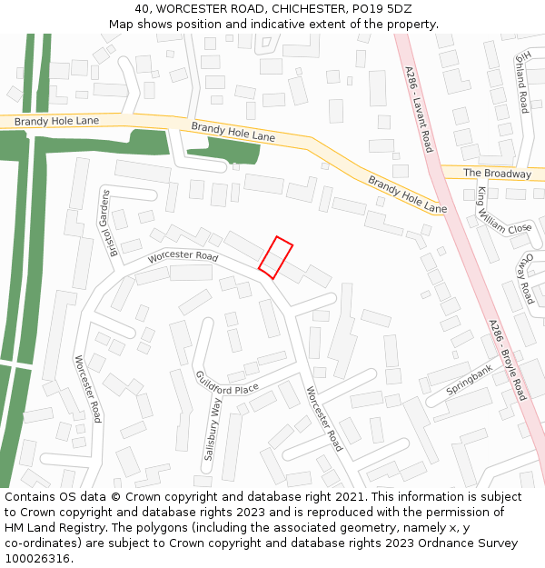 40, WORCESTER ROAD, CHICHESTER, PO19 5DZ: Location map and indicative extent of plot