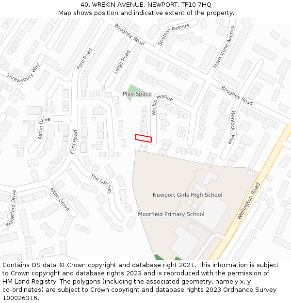 40, WREKIN AVENUE, NEWPORT, TF10 7HQ: Location map and indicative extent of plot