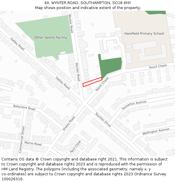 40, WYNTER ROAD, SOUTHAMPTON, SO18 6NY: Location map and indicative extent of plot