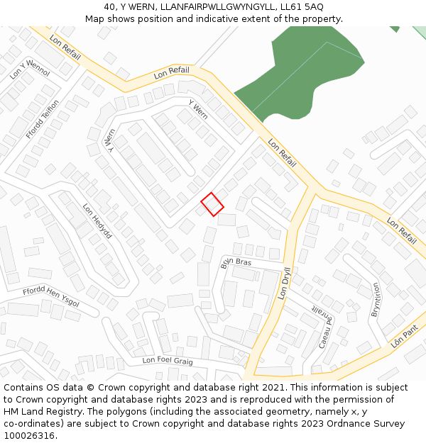 40, Y WERN, LLANFAIRPWLLGWYNGYLL, LL61 5AQ: Location map and indicative extent of plot