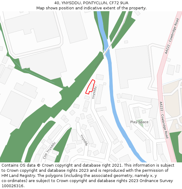 40, YNYSDDU, PONTYCLUN, CF72 9UA: Location map and indicative extent of plot