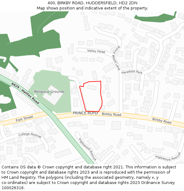 400, BIRKBY ROAD, HUDDERSFIELD, HD2 2DN: Location map and indicative extent of plot