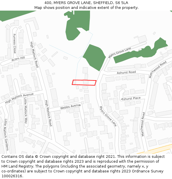 400, MYERS GROVE LANE, SHEFFIELD, S6 5LA: Location map and indicative extent of plot