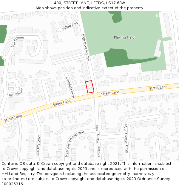 400, STREET LANE, LEEDS, LS17 6RW: Location map and indicative extent of plot