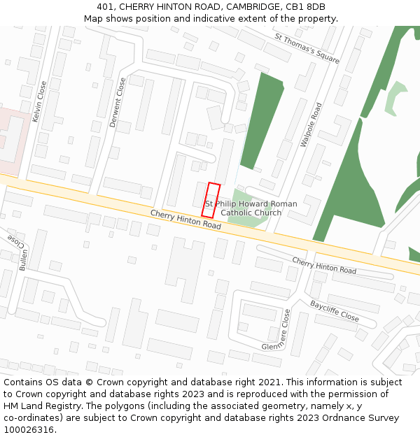 401, CHERRY HINTON ROAD, CAMBRIDGE, CB1 8DB: Location map and indicative extent of plot