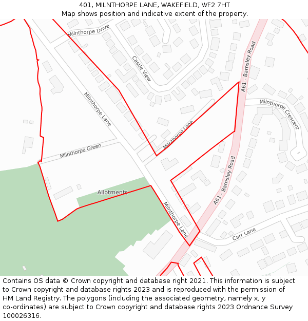 401, MILNTHORPE LANE, WAKEFIELD, WF2 7HT: Location map and indicative extent of plot