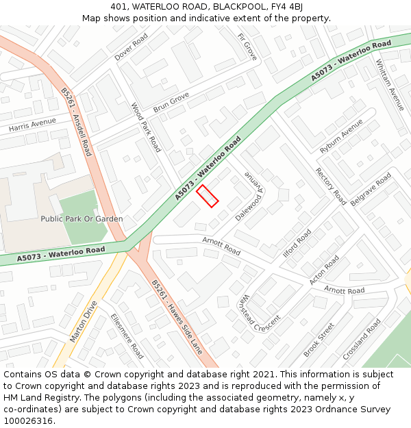401, WATERLOO ROAD, BLACKPOOL, FY4 4BJ: Location map and indicative extent of plot