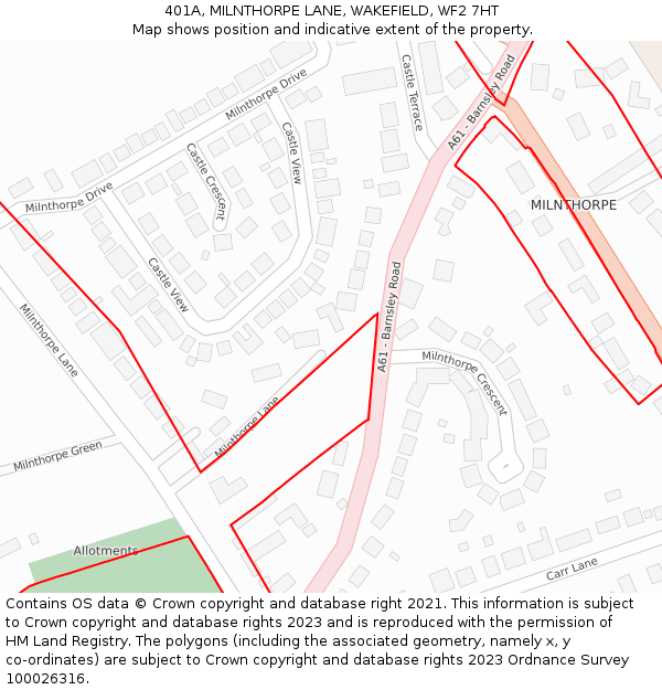 401A, MILNTHORPE LANE, WAKEFIELD, WF2 7HT: Location map and indicative extent of plot