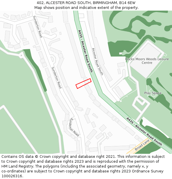 402, ALCESTER ROAD SOUTH, BIRMINGHAM, B14 6EW: Location map and indicative extent of plot