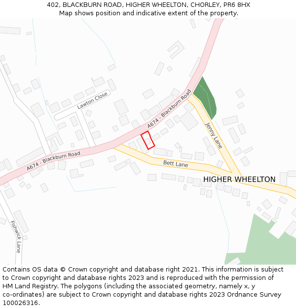 402, BLACKBURN ROAD, HIGHER WHEELTON, CHORLEY, PR6 8HX: Location map and indicative extent of plot