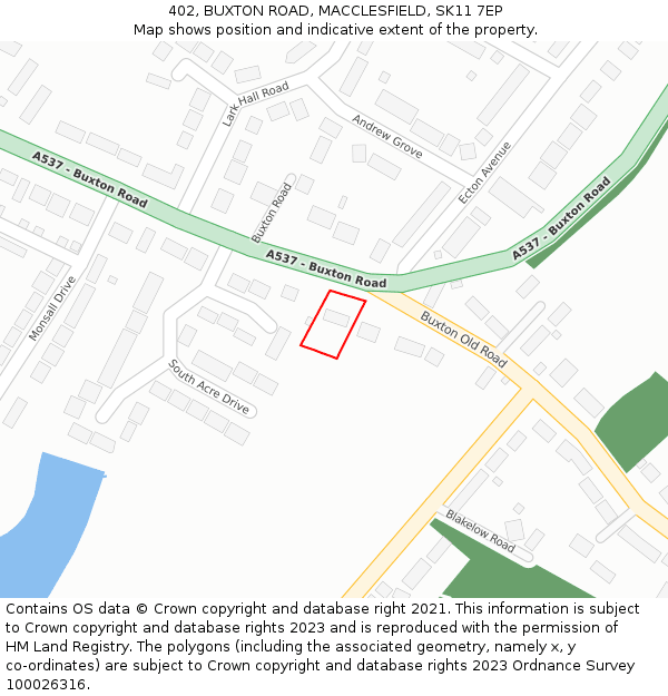 402, BUXTON ROAD, MACCLESFIELD, SK11 7EP: Location map and indicative extent of plot