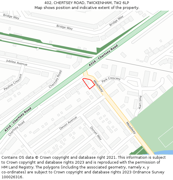 402, CHERTSEY ROAD, TWICKENHAM, TW2 6LP: Location map and indicative extent of plot