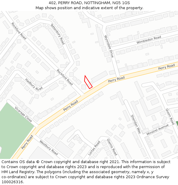402, PERRY ROAD, NOTTINGHAM, NG5 1GS: Location map and indicative extent of plot