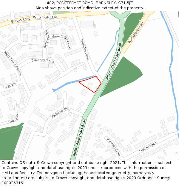 402, PONTEFRACT ROAD, BARNSLEY, S71 5JZ: Location map and indicative extent of plot