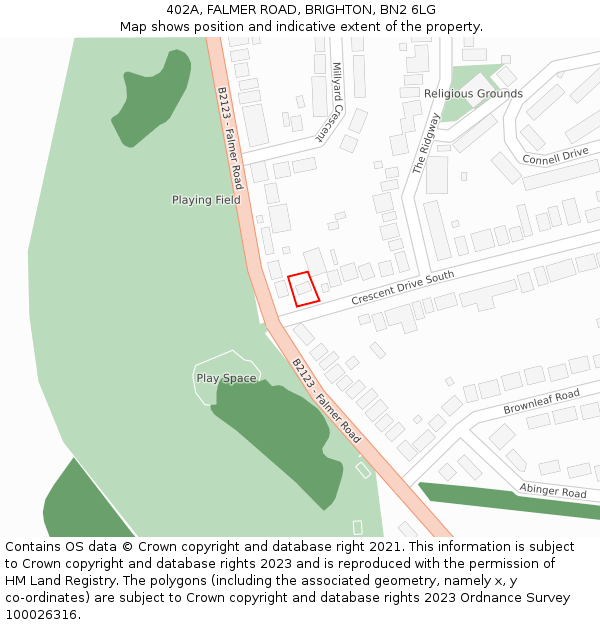 402A, FALMER ROAD, BRIGHTON, BN2 6LG: Location map and indicative extent of plot