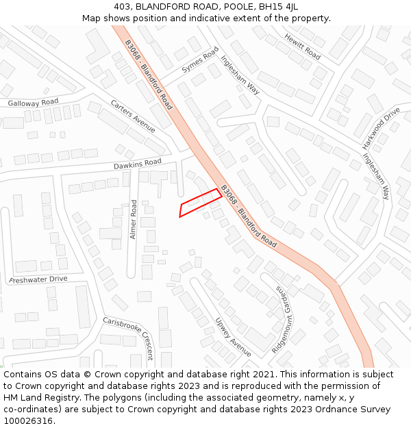 403, BLANDFORD ROAD, POOLE, BH15 4JL: Location map and indicative extent of plot