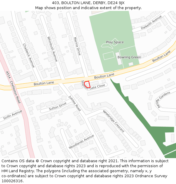 403, BOULTON LANE, DERBY, DE24 9JX: Location map and indicative extent of plot