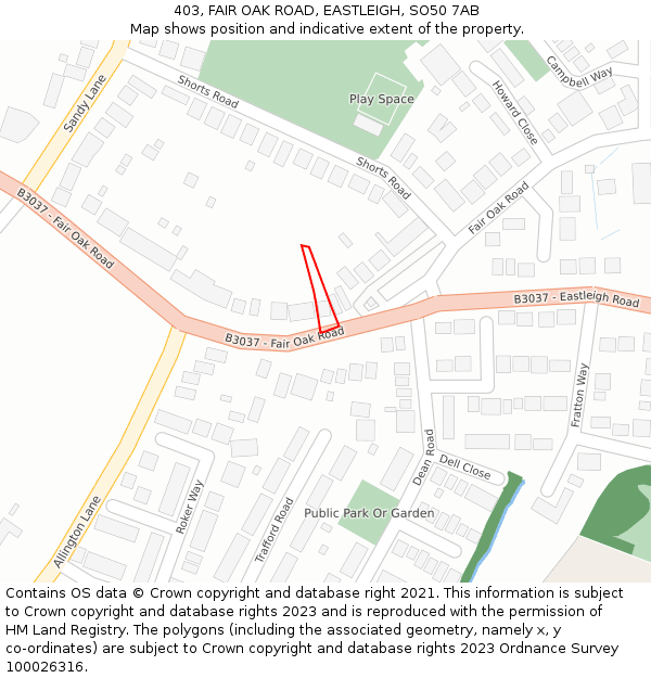 403, FAIR OAK ROAD, EASTLEIGH, SO50 7AB: Location map and indicative extent of plot