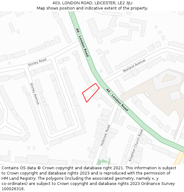 403, LONDON ROAD, LEICESTER, LE2 3JU: Location map and indicative extent of plot