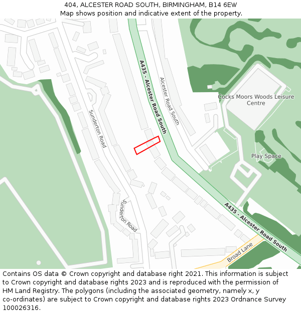 404, ALCESTER ROAD SOUTH, BIRMINGHAM, B14 6EW: Location map and indicative extent of plot