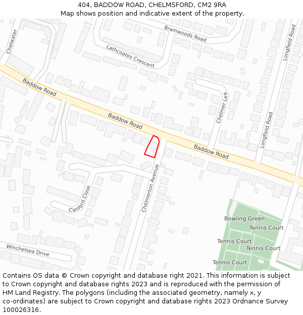 404, BADDOW ROAD, CHELMSFORD, CM2 9RA: Location map and indicative extent of plot