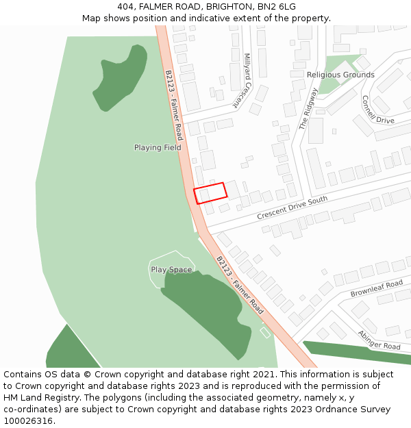 404, FALMER ROAD, BRIGHTON, BN2 6LG: Location map and indicative extent of plot