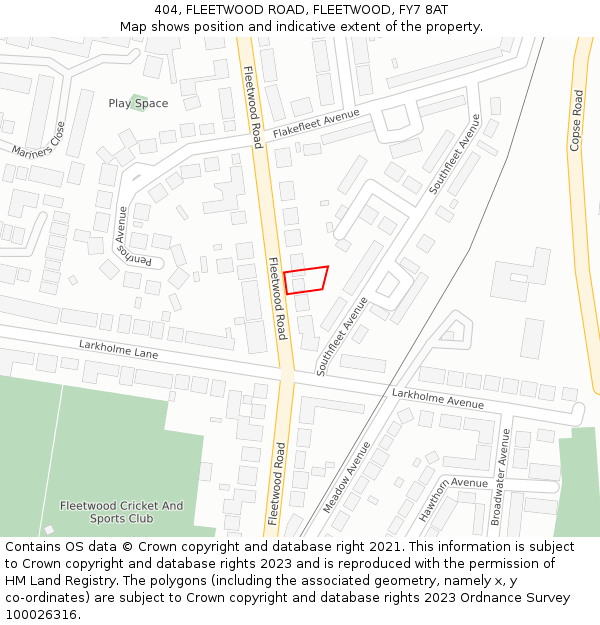 404, FLEETWOOD ROAD, FLEETWOOD, FY7 8AT: Location map and indicative extent of plot