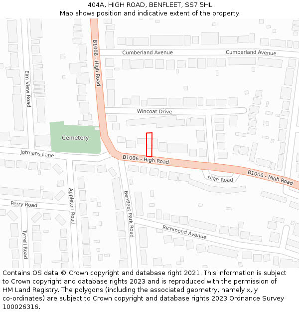 404A, HIGH ROAD, BENFLEET, SS7 5HL: Location map and indicative extent of plot