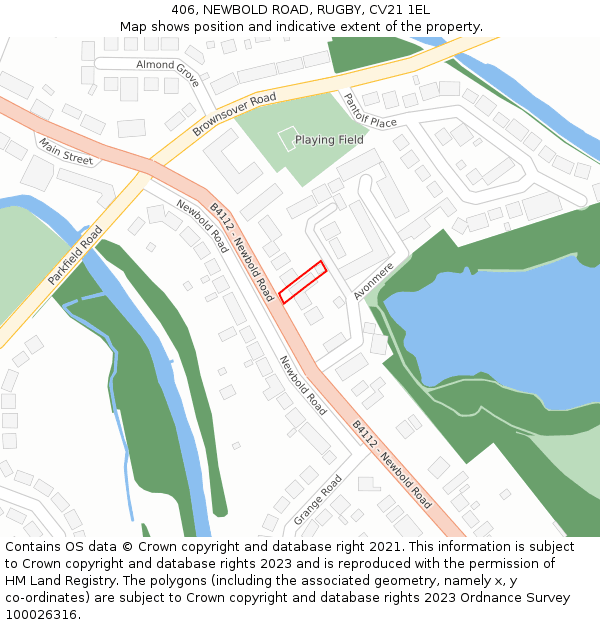 406, NEWBOLD ROAD, RUGBY, CV21 1EL: Location map and indicative extent of plot