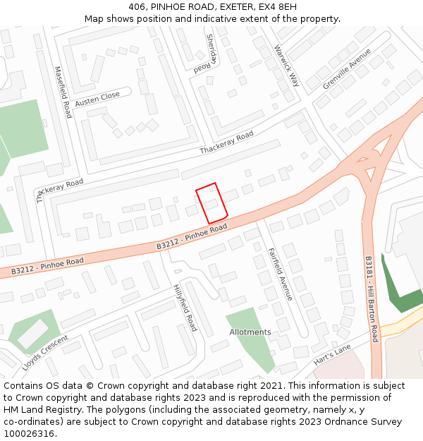 406, PINHOE ROAD, EXETER, EX4 8EH: Location map and indicative extent of plot