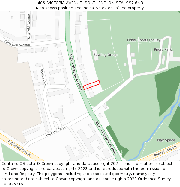 406, VICTORIA AVENUE, SOUTHEND-ON-SEA, SS2 6NB: Location map and indicative extent of plot