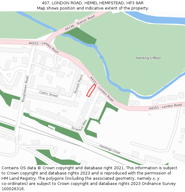 407, LONDON ROAD, HEMEL HEMPSTEAD, HP3 9AR: Location map and indicative extent of plot