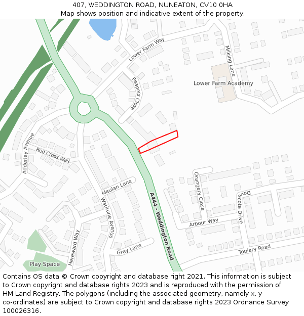 407, WEDDINGTON ROAD, NUNEATON, CV10 0HA: Location map and indicative extent of plot