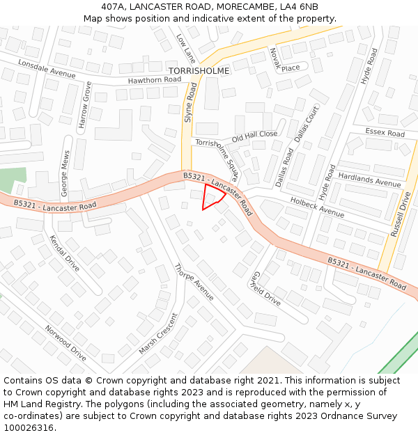 407A, LANCASTER ROAD, MORECAMBE, LA4 6NB: Location map and indicative extent of plot