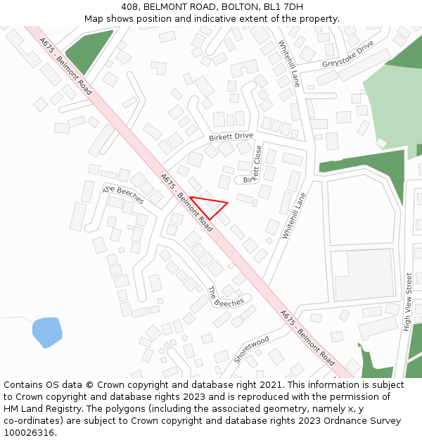 408, BELMONT ROAD, BOLTON, BL1 7DH: Location map and indicative extent of plot
