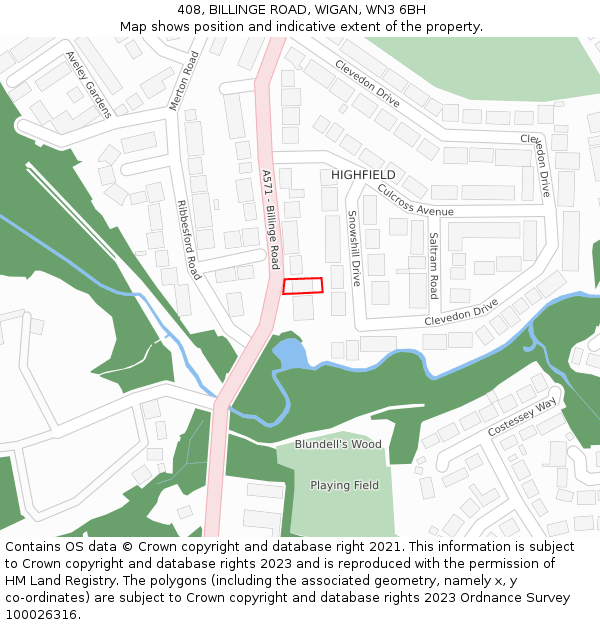 408, BILLINGE ROAD, WIGAN, WN3 6BH: Location map and indicative extent of plot