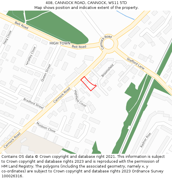 408, CANNOCK ROAD, CANNOCK, WS11 5TD: Location map and indicative extent of plot