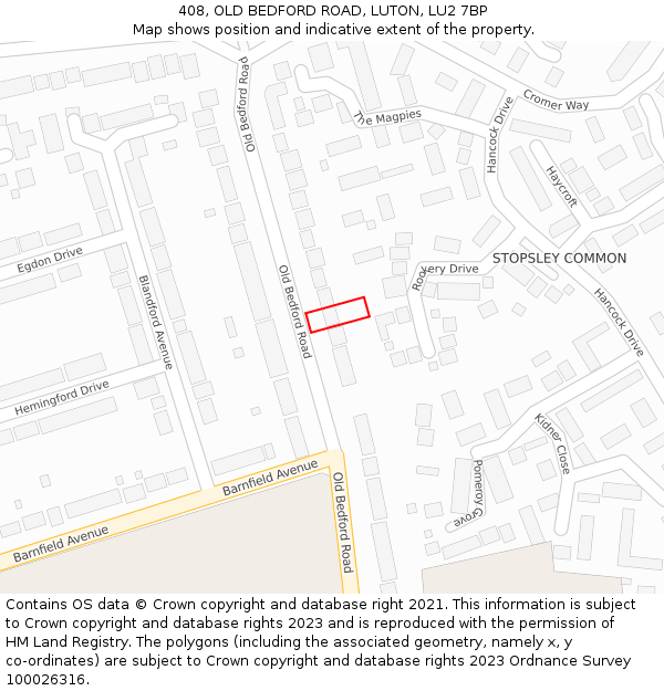 408, OLD BEDFORD ROAD, LUTON, LU2 7BP: Location map and indicative extent of plot