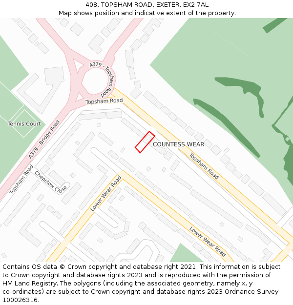 408, TOPSHAM ROAD, EXETER, EX2 7AL: Location map and indicative extent of plot