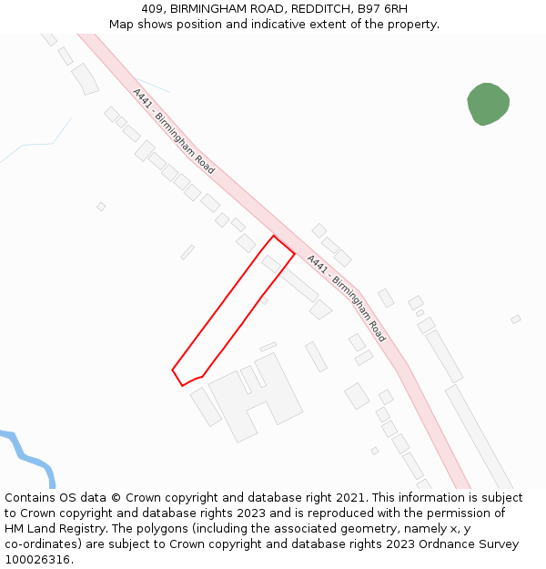 409, BIRMINGHAM ROAD, REDDITCH, B97 6RH: Location map and indicative extent of plot