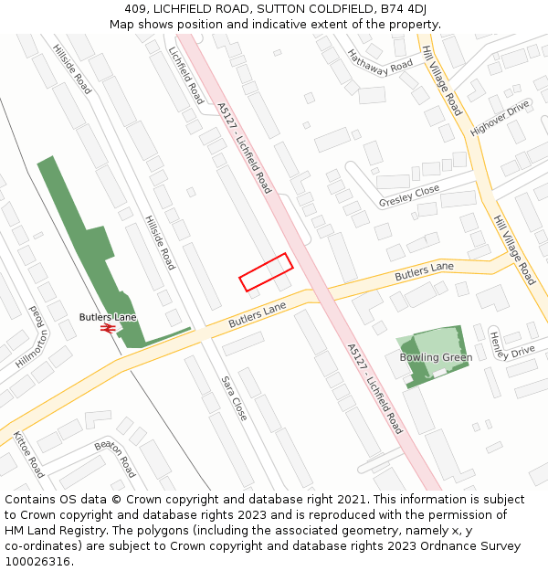 409, LICHFIELD ROAD, SUTTON COLDFIELD, B74 4DJ: Location map and indicative extent of plot