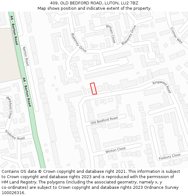 409, OLD BEDFORD ROAD, LUTON, LU2 7BZ: Location map and indicative extent of plot