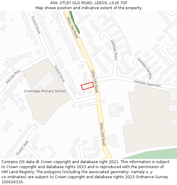 409, OTLEY OLD ROAD, LEEDS, LS16 7DF: Location map and indicative extent of plot