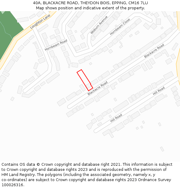 40A, BLACKACRE ROAD, THEYDON BOIS, EPPING, CM16 7LU: Location map and indicative extent of plot