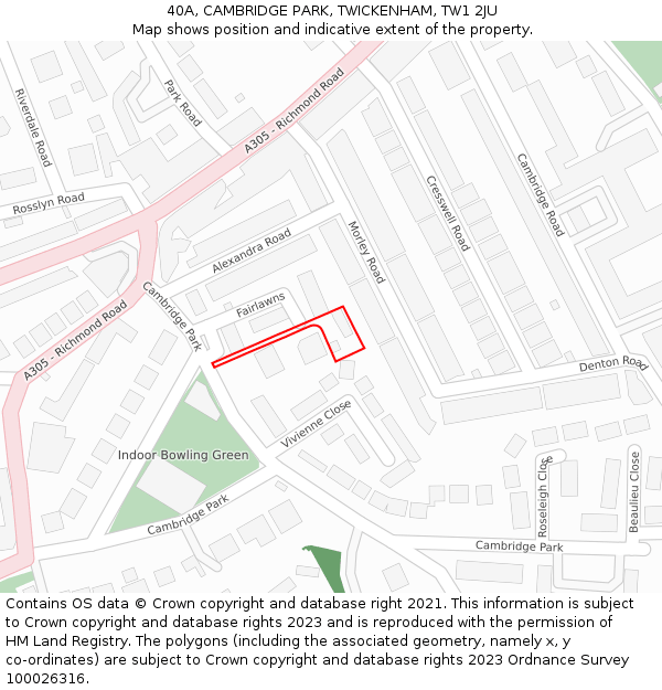 40A, CAMBRIDGE PARK, TWICKENHAM, TW1 2JU: Location map and indicative extent of plot