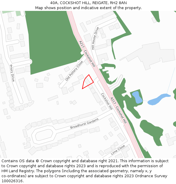 40A, COCKSHOT HILL, REIGATE, RH2 8AN: Location map and indicative extent of plot