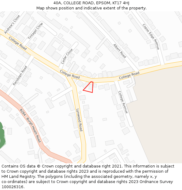 40A, COLLEGE ROAD, EPSOM, KT17 4HJ: Location map and indicative extent of plot