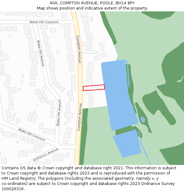 40A, COMPTON AVENUE, POOLE, BH14 8PY: Location map and indicative extent of plot